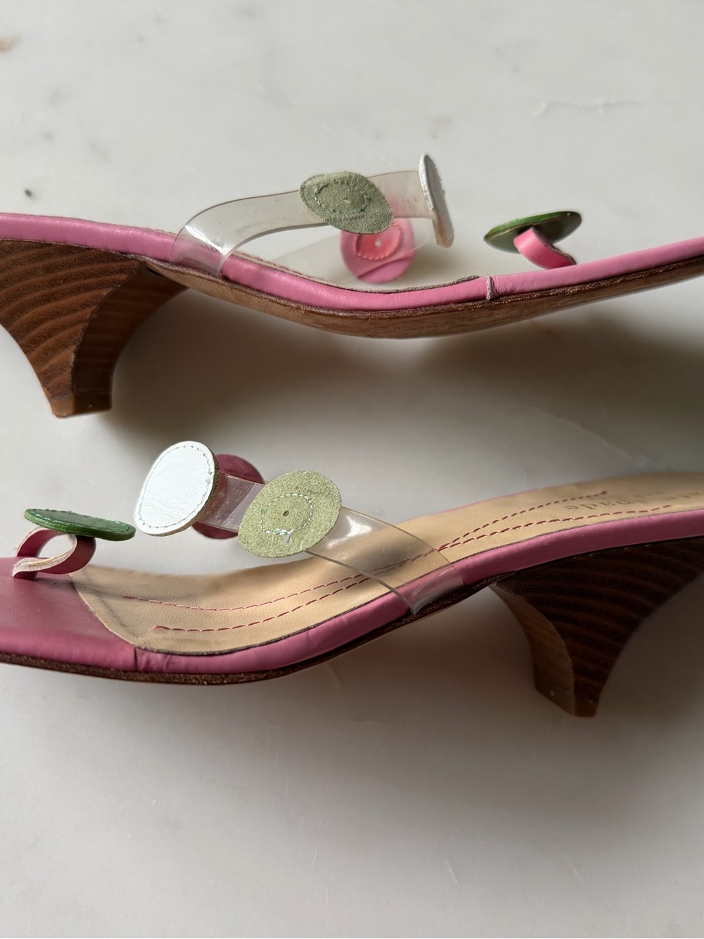 Kate Spade New York Pink Leather Polka Dot Wedge Thong Sandal Size 6 - Picture 3 of 11